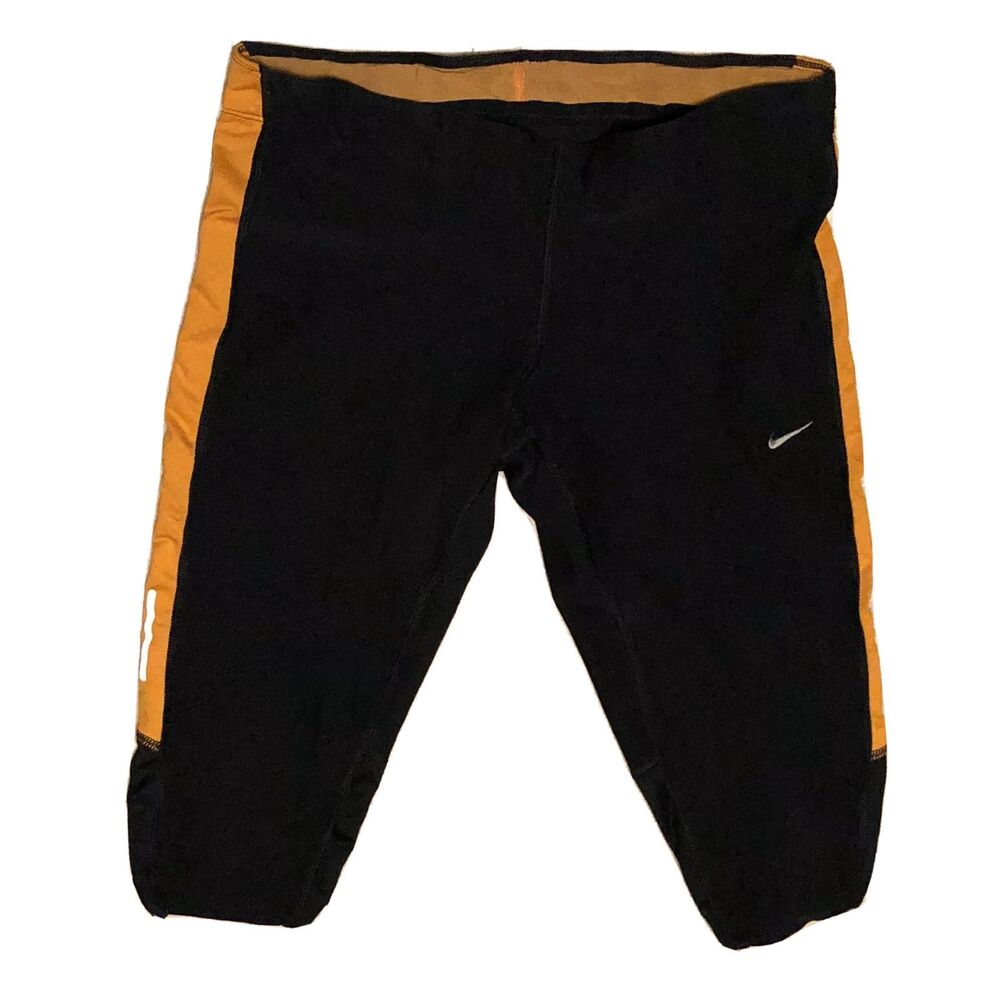 NIKE DRI-FIT STAY WARM CAPRIS RUNNING PANTS BLACK ORANGE 451334-017 LARGE T21